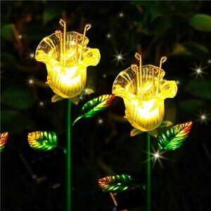 Solar Decorative Flowers 2 Pack - Waterproof Yellow Glass Lily Flower Lights